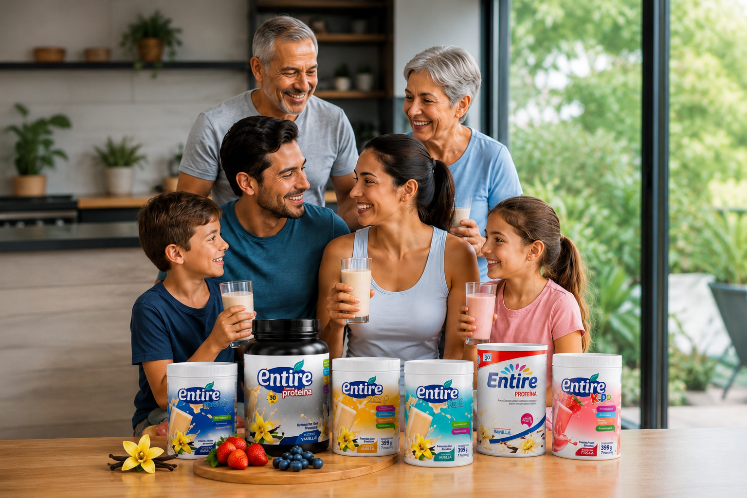 Familia Tomando los suplementos alimenticios Entire